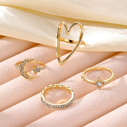 Triangle Love Hollow Full Diamond Star Moon Rring(MAC206)