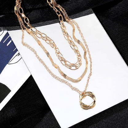 Thick Chain Round Pendant Necklace(MAC207)