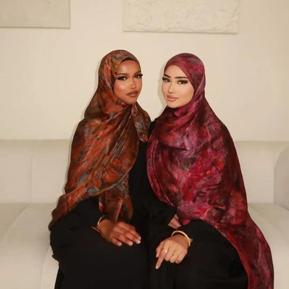 Mariams Collection Elegance Satin Marble Print Hijab in soft satin fabric with elegant marble design, 180cm length.