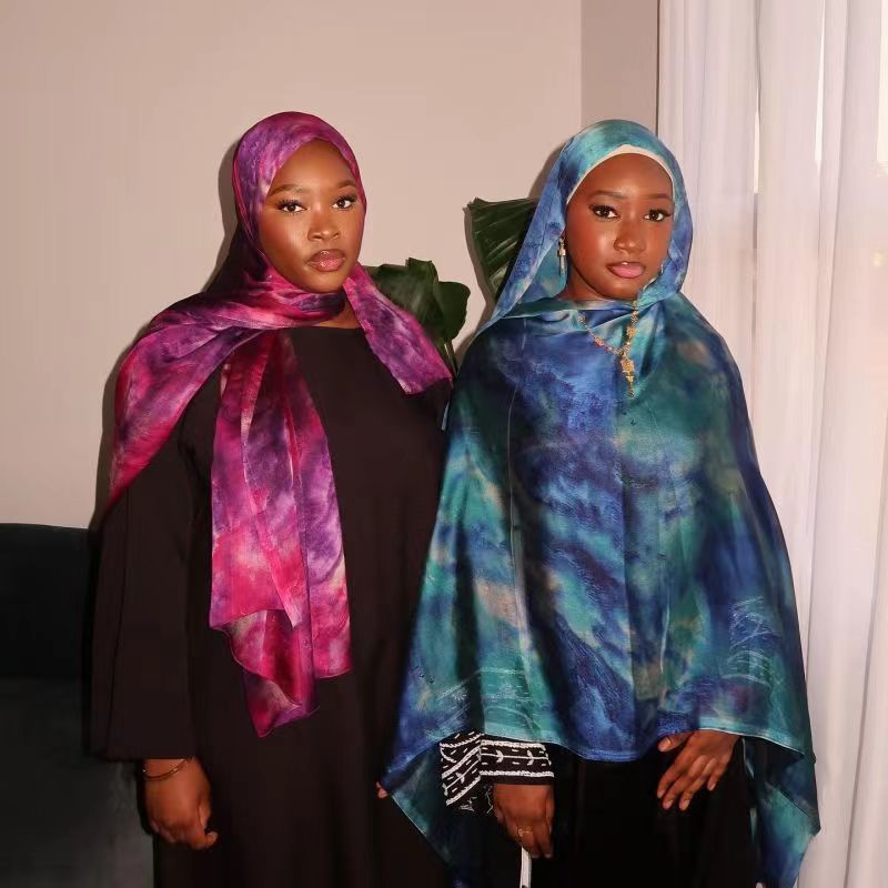 Elegance Satin Marble Print Hijab by Mariam's Collection, 180cm, soft satin fabric with stylish marble pattern in subtle tones.