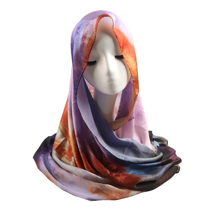 Mariams Collection Elegance Satin Marble Print Hijab in soft satin fabric with marble design, 180cm length.