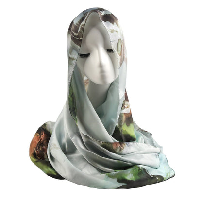 Mariams Collection Elegance Satin Marble Print Hijab in soft satin fabric with marble pattern, 180cm length.