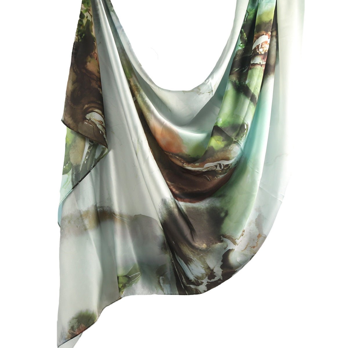 Elegant satin marble print hijab from Mariam's Collection, featuring smooth fabric with sophisticated marble design.