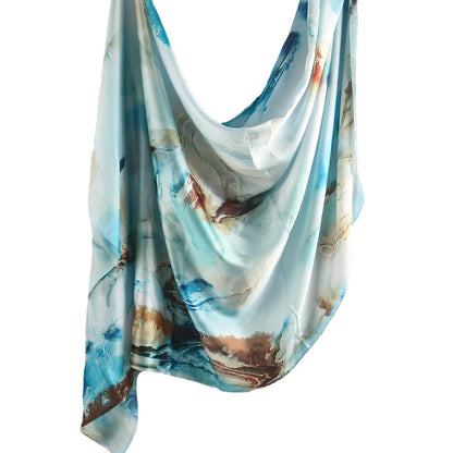 Mariams Collection Elegance Satin Marble Print Hijab in soft marble pattern, 180cm long, stylish and lightweight fabric.