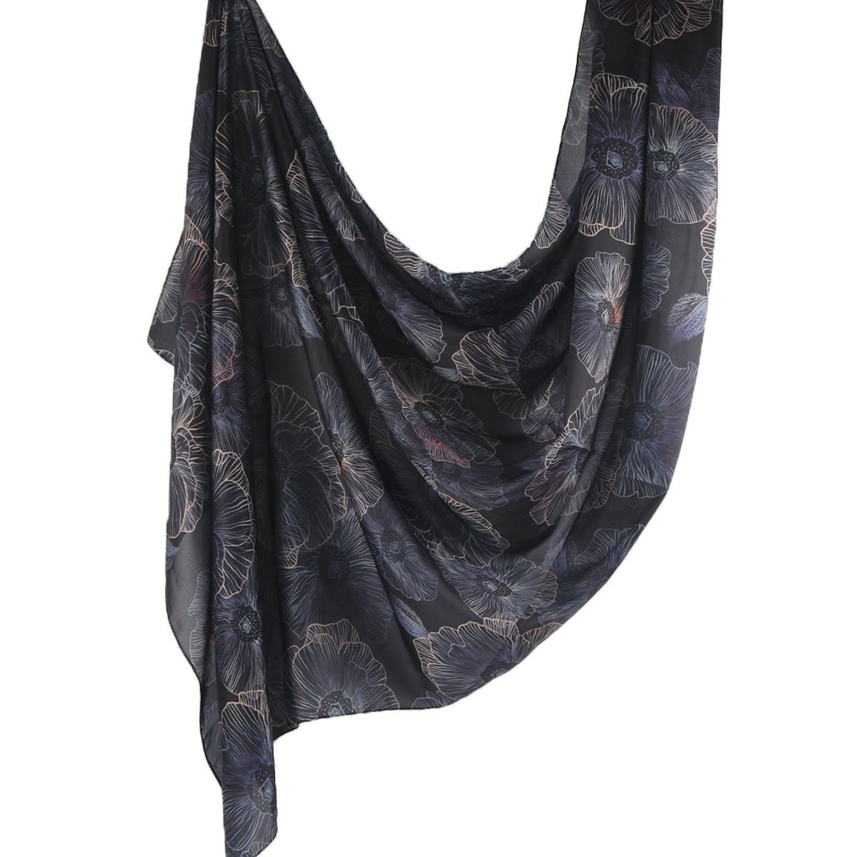 Mariams Collection Elegance Satin Marble Print Hijab with satin fabric and marble design in soft tones, 180cm length.