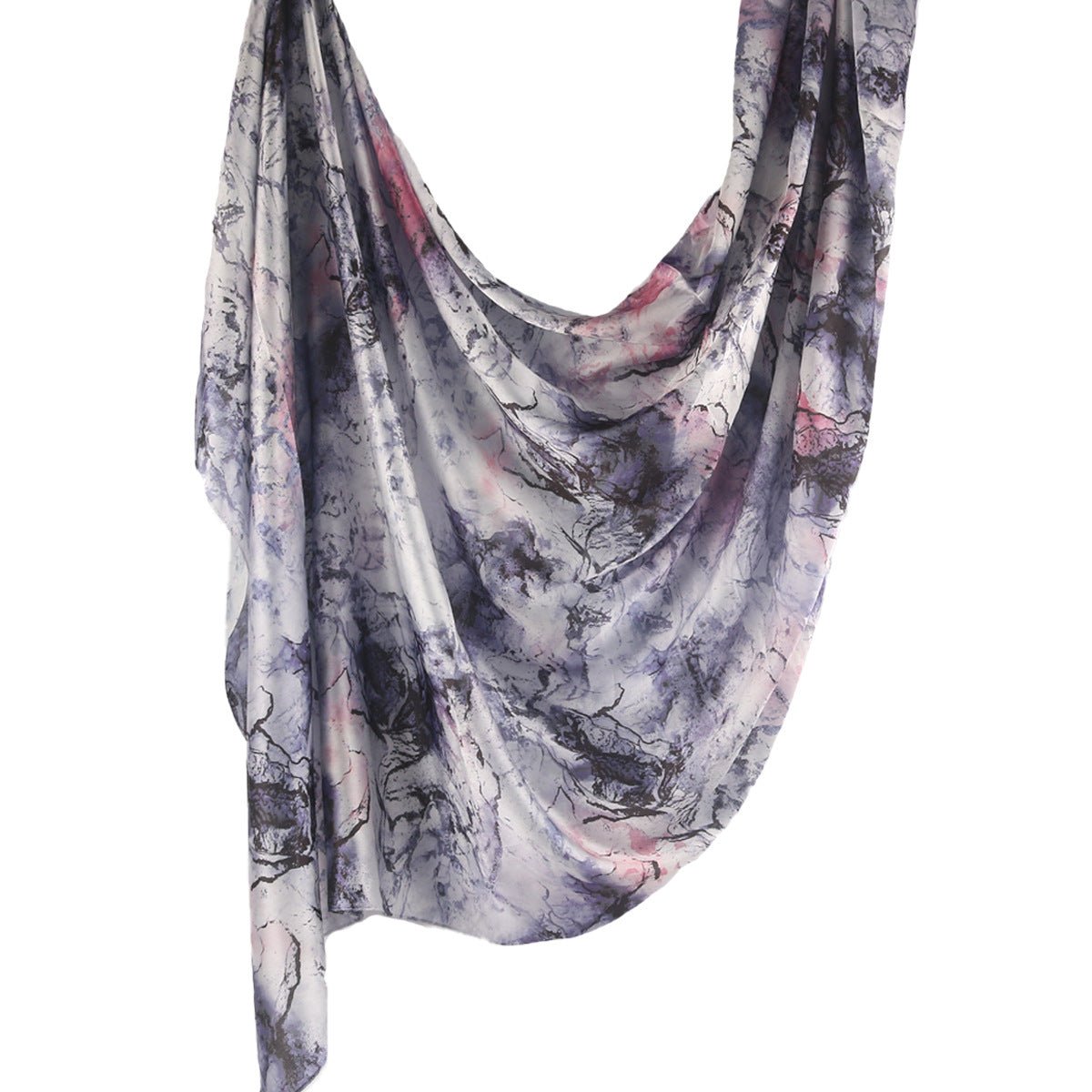 Mariams Collection Elegance Satin Marble Print Hijab in soft satin fabric with a marble pattern, 180cm long.