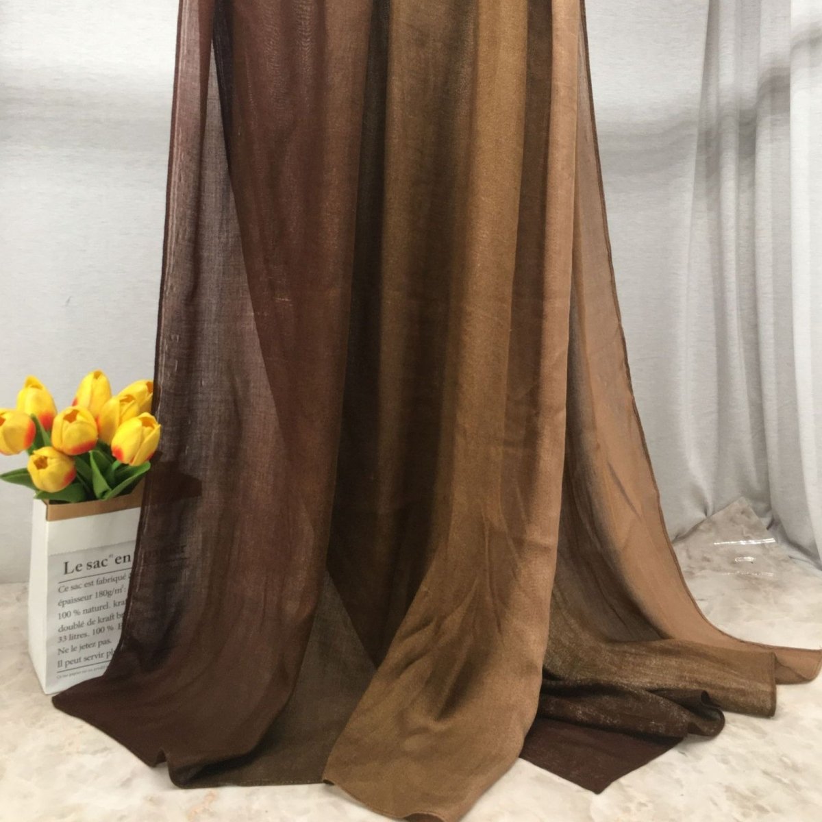 Lightweight breathable gradient shawl hijab from Mariam's Collection, showcasing soft fabric and stylish design.