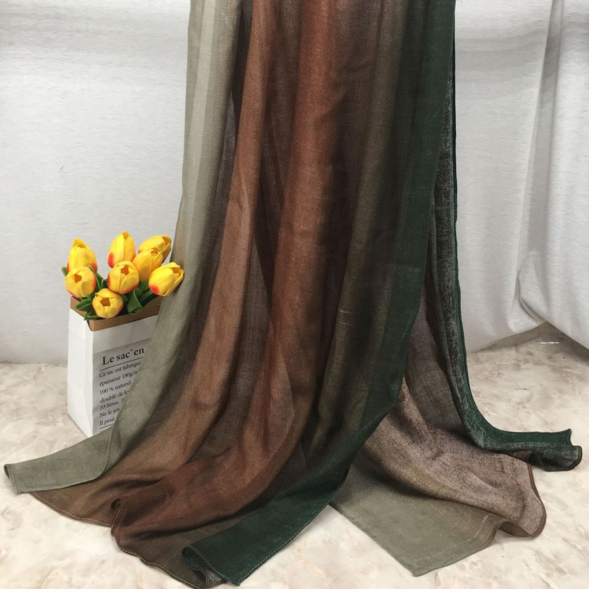Lightweight breathable gradient shawl hijab from Mariam's Collection, soft and stylish with a flowing fabric in subtle color transitions.