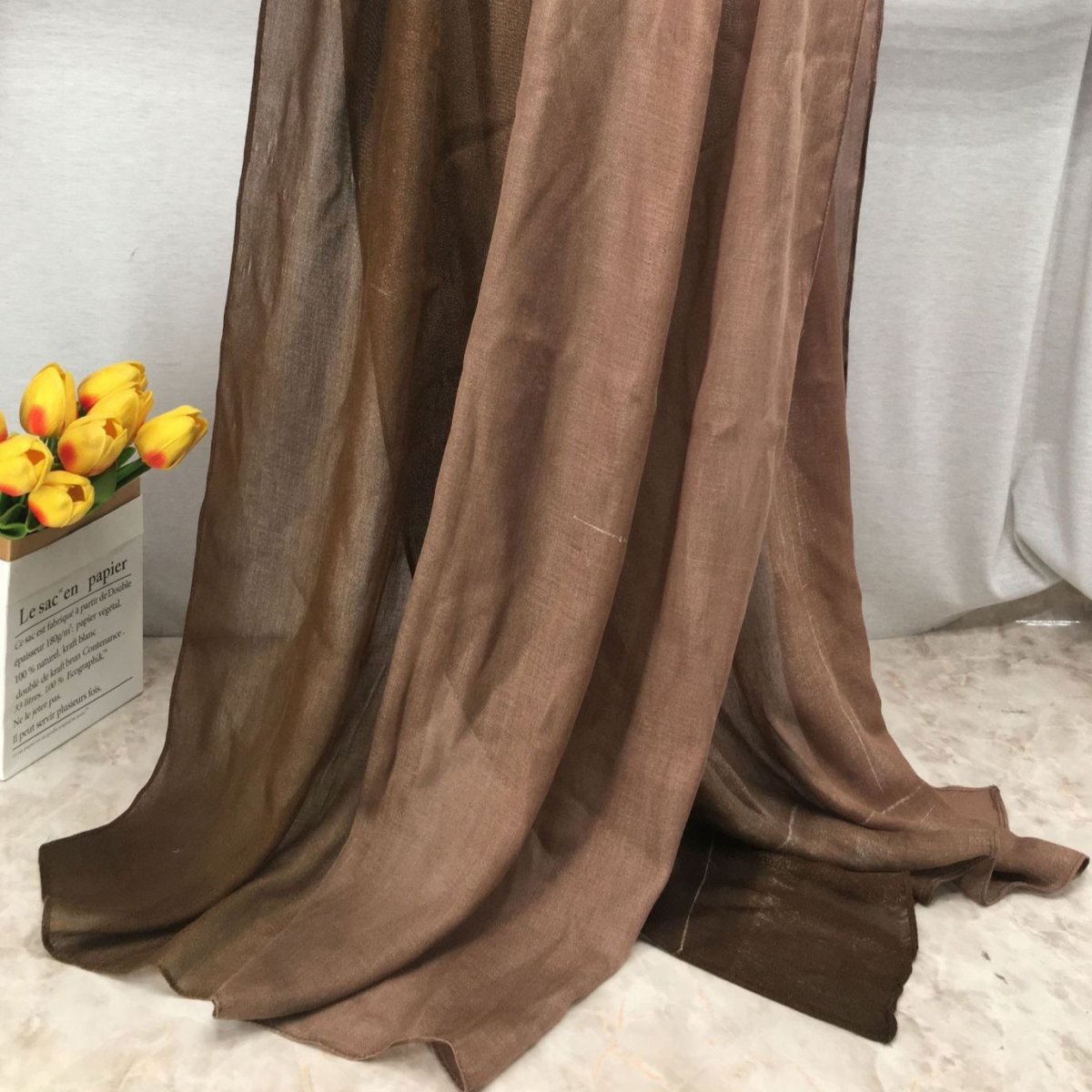 Lightweight breathable gradient shawl hijab from Mariam's Collection, featuring soft fabric and stylish design.