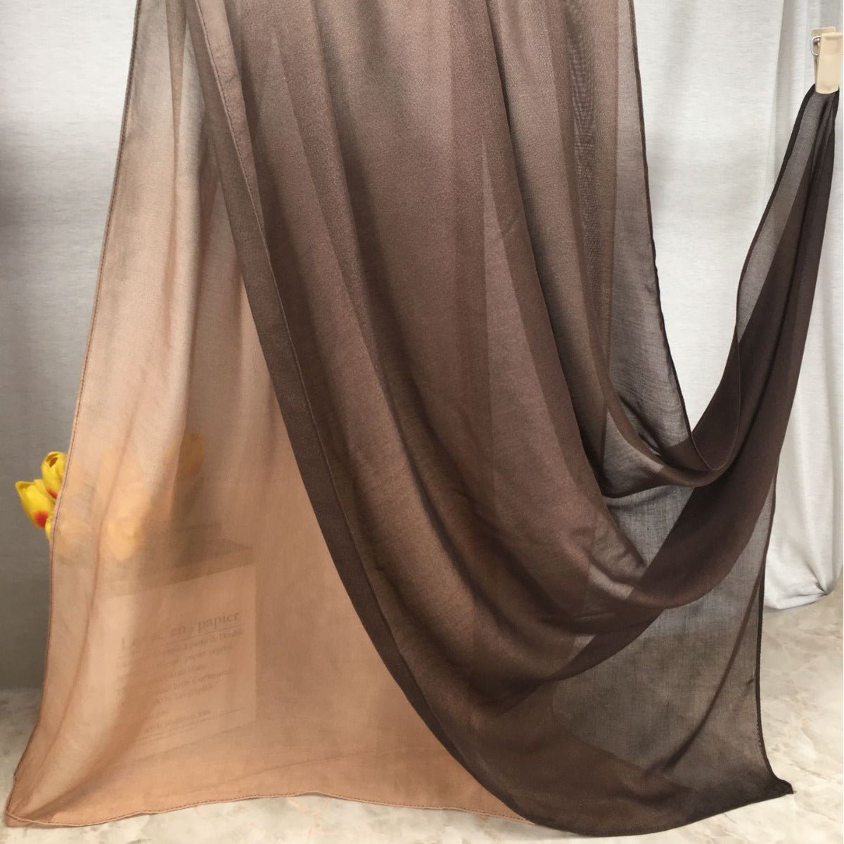 Modal gradient soft hijab with color transition and natural flow from Mariam's Collection, showcasing elegant drape and smooth fabric.