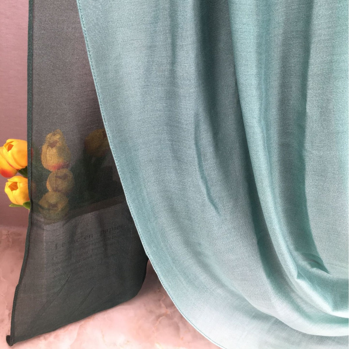 Modal gradient soft hijab in color transition with natural flow, by Mariam's Collection, lightweight and elegant for modest wear.