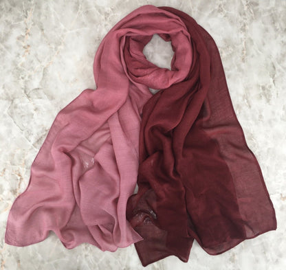 Modal gradient soft hijab by Mariam's Collection in color transition with natural flow, featuring smooth fabric and elegant drape.