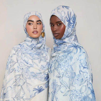 Soft, breathable watercolor print headscarf hijab by Mariam's Collection, 180x70cm, versatile and stylish for everyday wear.