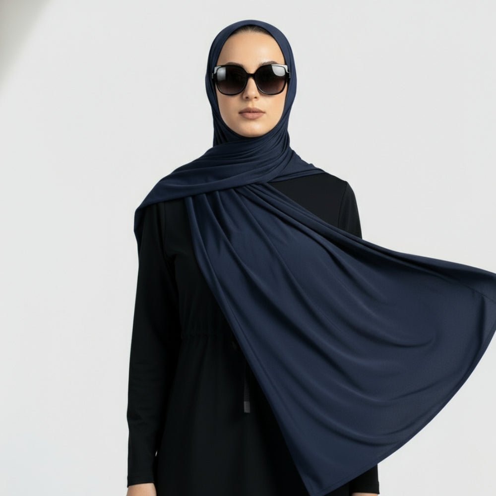 Black Mariam's Collection premium cooling non-slip sports hijab, breathable and lightweight for active wear.