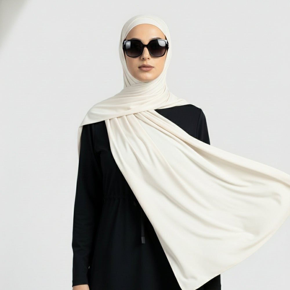 Jet black premium cooling non-slip sports hijab by Mariam's Collection, breathable and free-size for active wear and comfort.