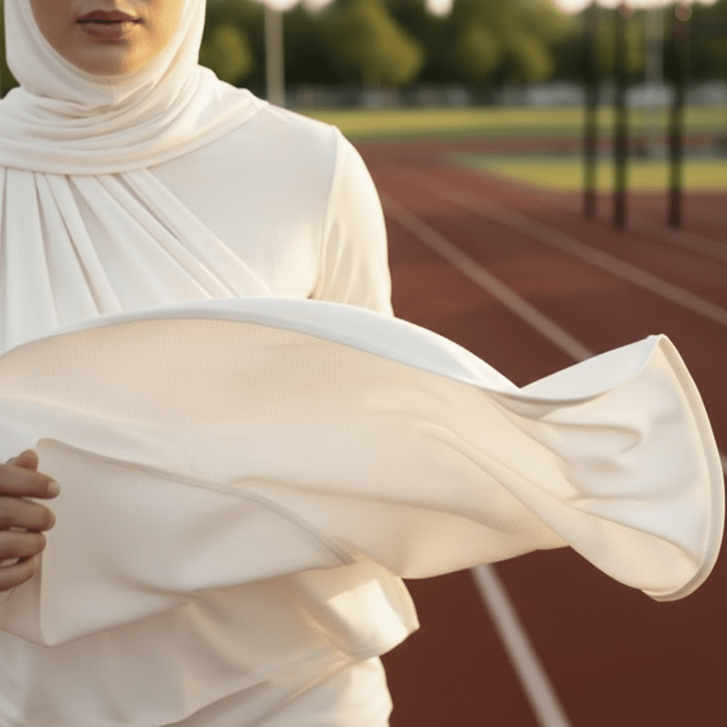 Jet black Mariam's Collection premium cooling non-slip hijab, breathable sports hijab for comfortable active wear.