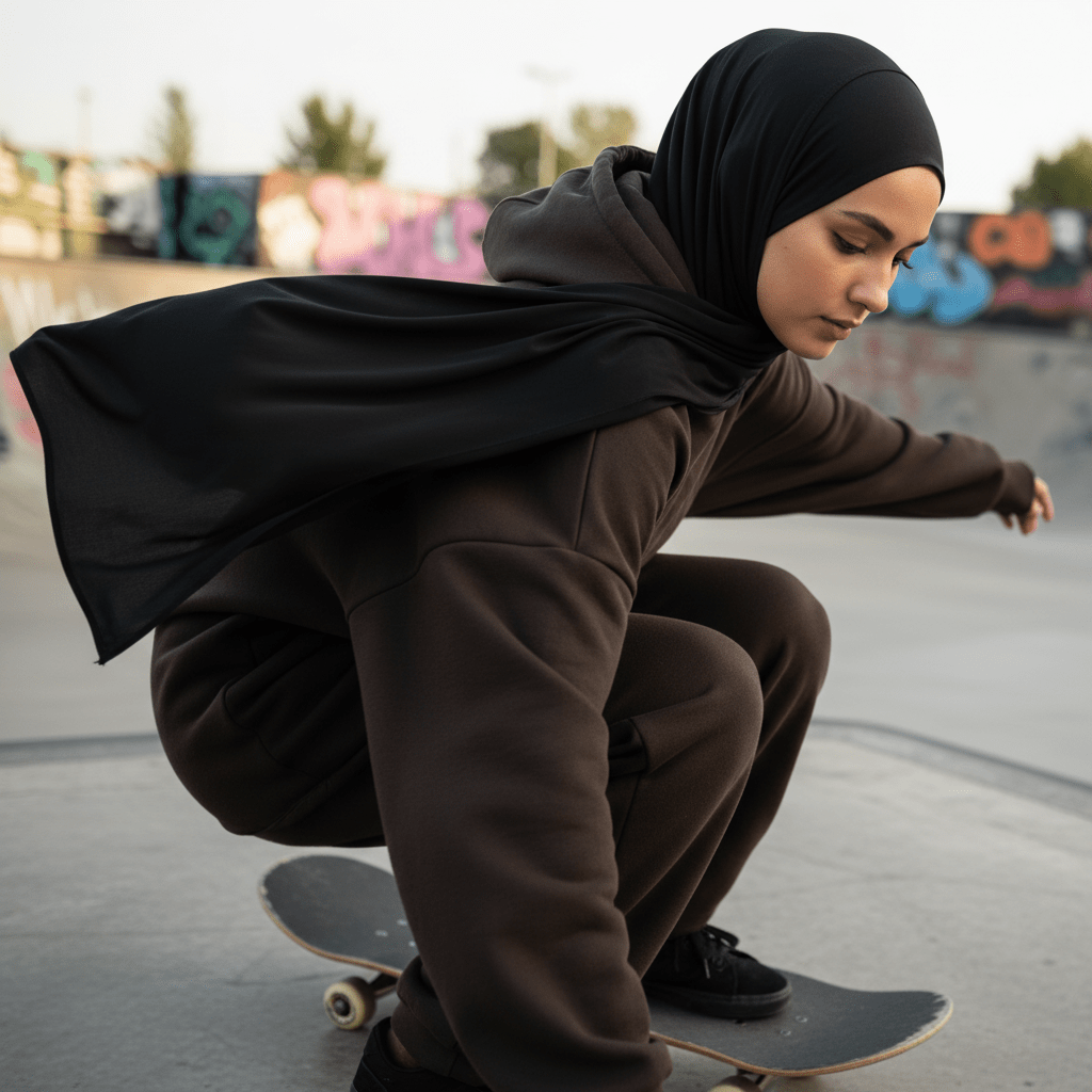 Jet black Mariam's Collection premium cooling non-slip hijab, breathable sports hijab, free size, comfortable and stylish for active wear.