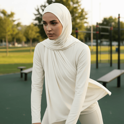 Mariam's Collection black breathable sports hijab with premium cooling, non-slip design, and free size for comfortable wear