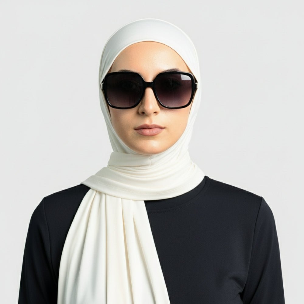 Jet black Mariam's Collection premium cooling non-slip sports hijab, breathable and lightweight for active wear.