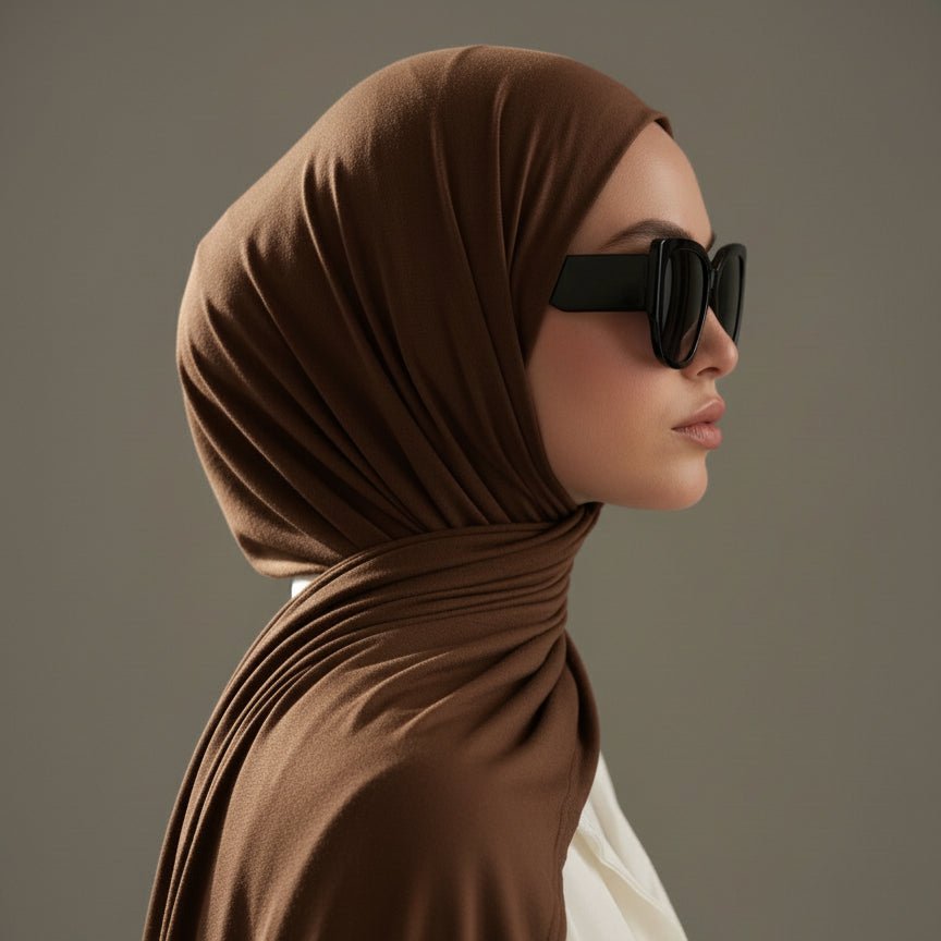 Black bamboo jersey hijab by Mariam's Collection, natural breathable fabric, free size, soft and comfortable for everyday wear.