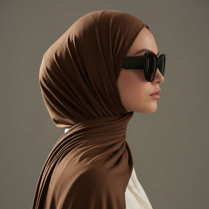 Black bamboo jersey hijab by Mariam's Collection, natural breathable fabric, free size, soft and comfortable for everyday wear.