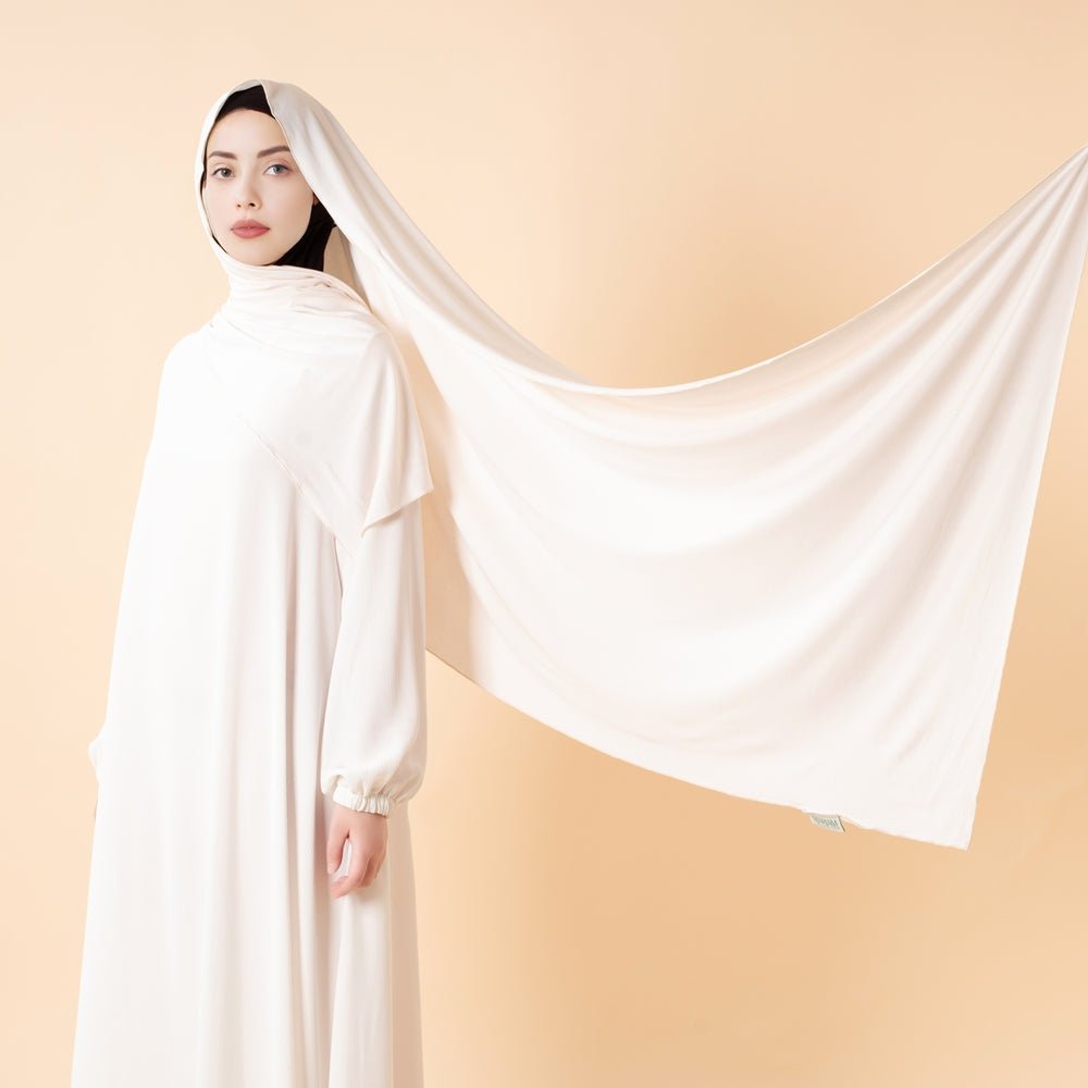 Black premium bamboo jersey hijab from Mariam's Collection, showcasing a soft, natural bamboo fabric and free-size design.