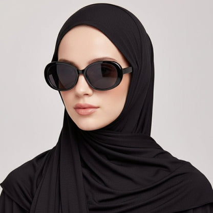 Midnight black premium bamboo jersey hijab by Mariam's Collection, showing soft, lightweight natural bamboo fabric draped style