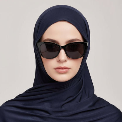 Premium black bamboo jersey hijab by Mariam's Collection, soft, breathable, and natural bamboo fabric for comfortable wear.