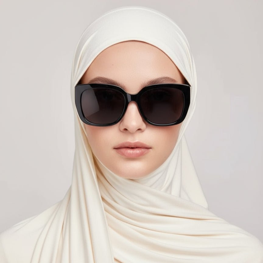 Natural black bamboo jersey hijab from Mariam's Collection, soft and breathable premium bamboo fabric, free size for comfortable wear.