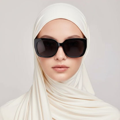 Natural black bamboo jersey hijab from Mariam's Collection, soft and breathable premium bamboo fabric, free size for comfortable wear.