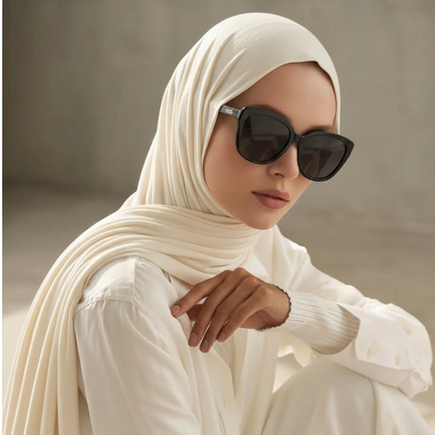 Midnight black premium bamboo jersey hijab from Mariam's Collection, made from natural bamboo fabric, free size and comfortable fit.
