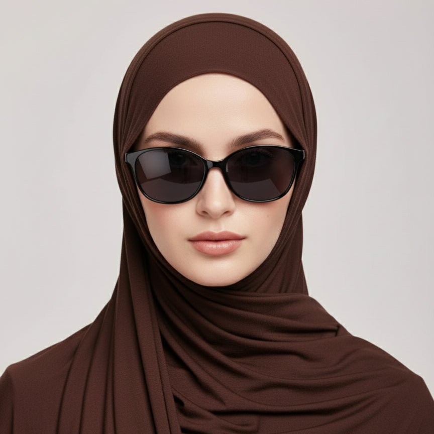 Midnight black premium bamboo jersey hijab from Mariam's Collection, showcasing soft, breathable natural bamboo fabric.