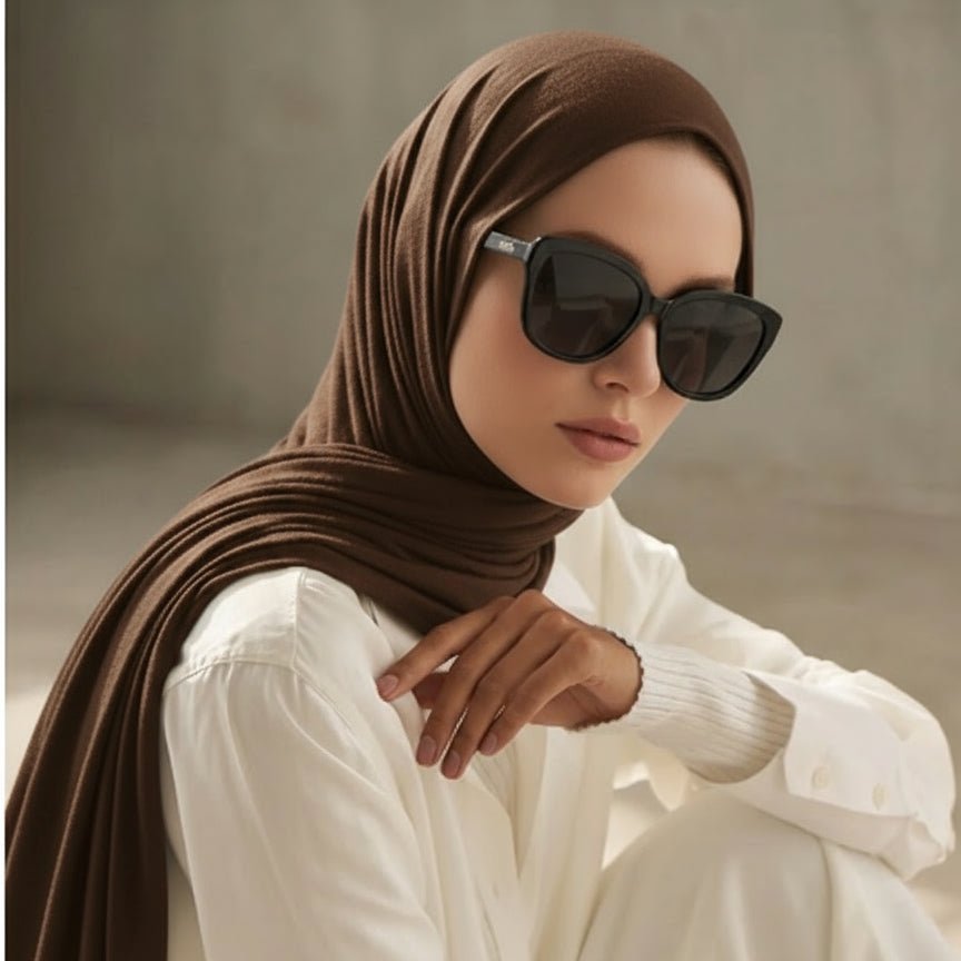 Black bamboo jersey hijab from Mariam's Collection, soft, lightweight, and free-size natural bamboo hijab for comfortable wear.