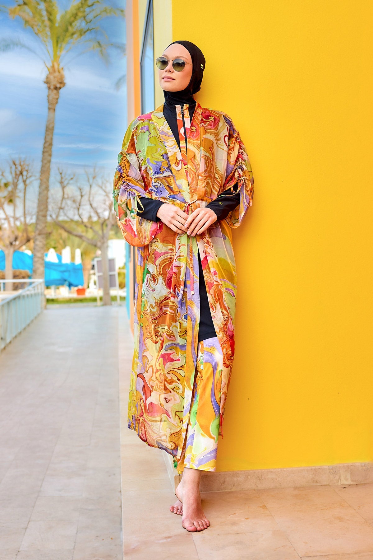 Silky Modest full coverage kimono pareo by Marina Modest, lightweight and elegant beach cover-up in a stylish design.