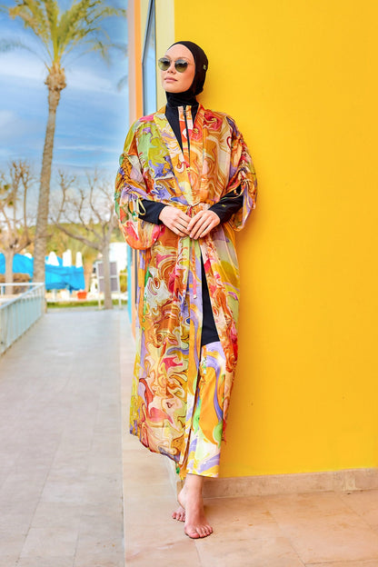 Silky Modest full coverage kimono pareo by Marina Modest, lightweight and elegant beach cover-up in a stylish design.