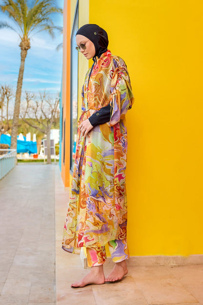Silky Modest full coverage kimono pareo by Marina Modest, lightweight elegant beach cover-up, shown in a stylish stand-alone design.