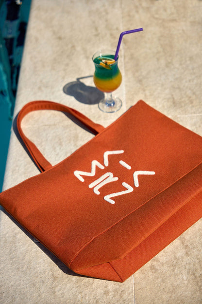 Orange Marina Modest beach bag with zipper, stylish plaj çanta made for carrying essentials to the beach.