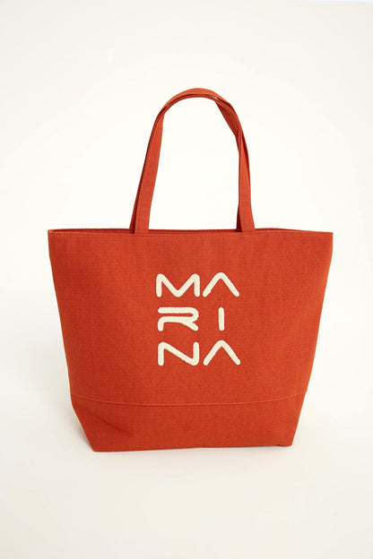 Orange Marina Modest beach bag with zipper for women, featuring a stylish stand-up design and spacious interior.