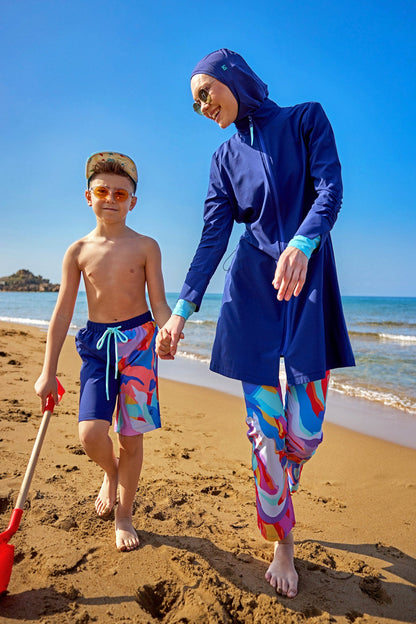 Marina Modest full coverage Tam Kapalı Mayo swimsuit in black, designed for modest swimwear with full-body coverage.