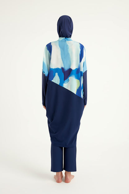 Navy full coverage modest swimwear burkini set by Marina Modest, featuring a tam kapalı mayo design for comfortable swimwear.
