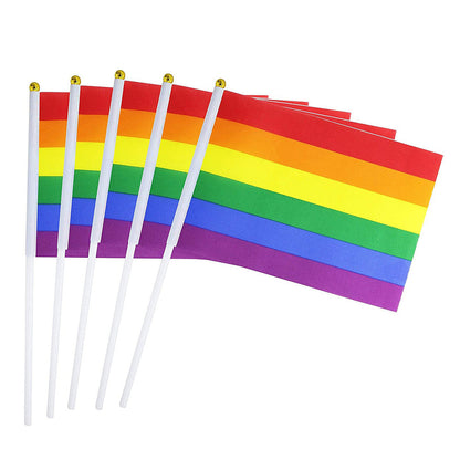 Set of 100 small rainbow pride flags by MAXCOOL, 14x21cm mini hand-waving flags for LGBT celebrations and events.