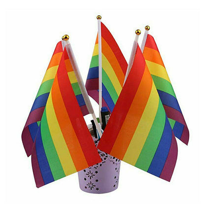Set of 100 small Rainbow Pride flags by MAXCOOL, 14x21cm mini hand-waving flags for LGBTQ celebrations and events