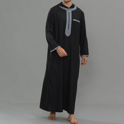 Men's Hooded Embroidered Thobe with Pockets (MT037)