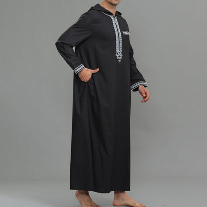 Men's Hooded Embroidered Thobe with Pockets (MT037)