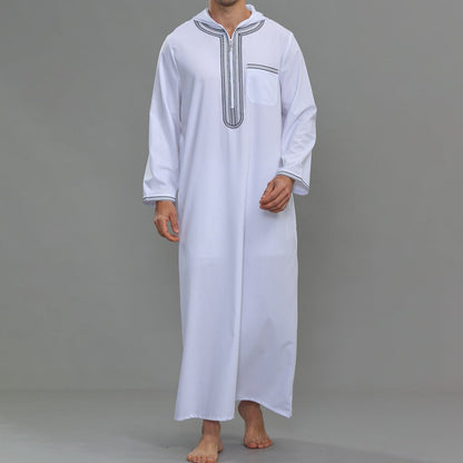 Men's Hooded Embroidered Thobe with Pockets (MT037)