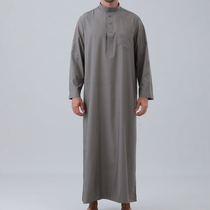 Men's Solid Color Thobe with Button Placket (MT036)