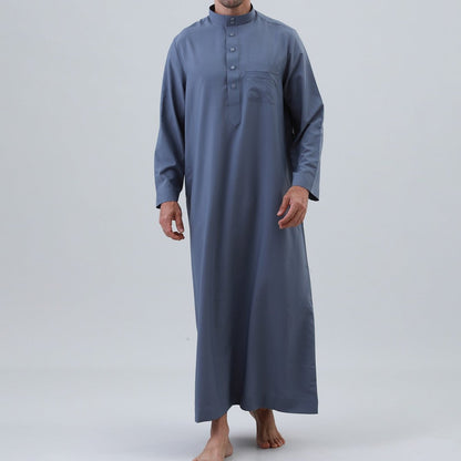 Men's Solid Color Thobe with Button Placket (MT036)