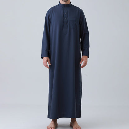 Men's Solid Color Thobe with Button Placket (MT036)