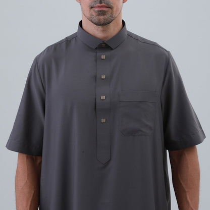 Men's Solid Color Thobe with Button Placket (MT038)