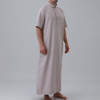 Men's Solid Color Thobe with Button Placket (MT038)